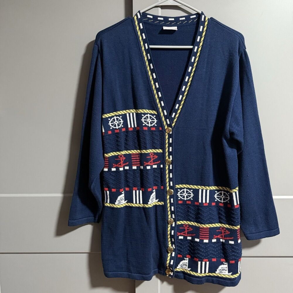 Hertz Women Long Sleeve V Neck Button Front Cardigan Blue Large *Stain